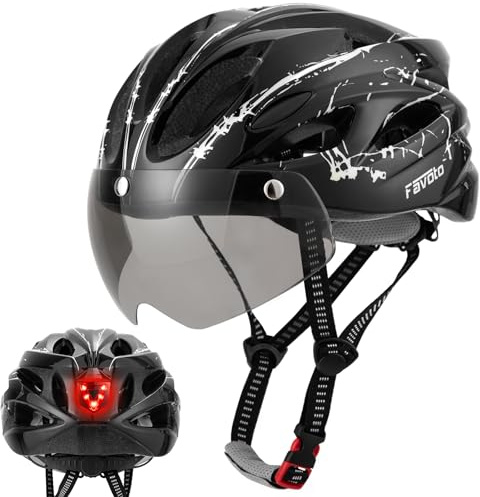 Favoto Casque de Vélo avec Visière Lumineuse - Casque Cyclisme Léger Respirante pour Adultes Hommes Femmes Technologie EPS Inmould Doublure Amovible L 59-61cm Réglable Noir Blanc