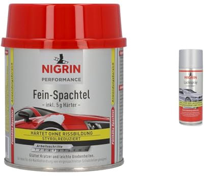 NIGRIN Performance Fein-Spachtel & Lackspray, 400 ml, Autolack Silber, schützt Felgen und Karosserie vor Rost, schnell trocknend