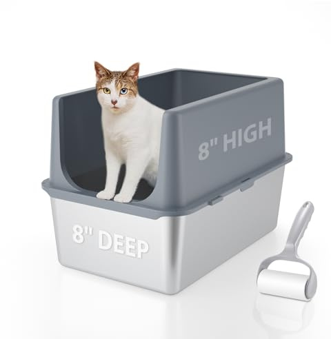 LIHOOOOM Caja de Arena Con Tapa de Acero Inoxidable Para Gatos, 16 Pulgadas, Extragrande Para Gatos Grandes, Bandeja de Metal Cerrada