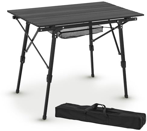 Juskys Campingtisch Picco - Aluminium Tisch 90 x 52 cm leicht, klappbar, höhenverstellbar - Camping, Garten - Outdoor Klapptisch - Gartentisch Schwarz