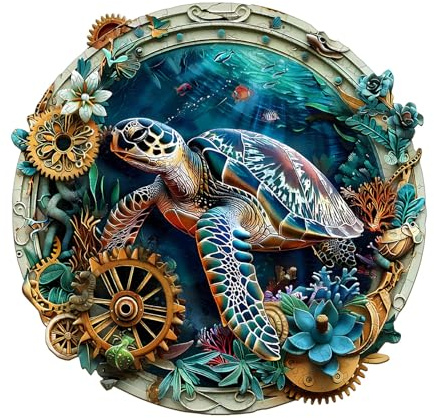 Blumuze Puzzle in legno per adulti, tartaruga in rilievo, puzzle in legno, animali, puzzle in legno animale, unico per adulti, goffrato Turtle Wooden Puzzles 290 pezzi-L-34 x 33,7 cm