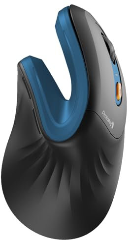 ProtoArc EM11 NL Ergonomische Vertikale Maus, Kabellos Aufladbar Mouse mit 3 Gerät (Bluetooth+Bluetooth+USB), Vertikal Funkmaus für Computer, iPad, Mac, Windows - Schwarzblau