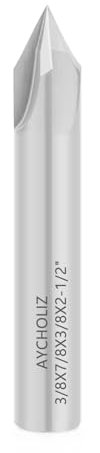 AYCHOLIZ 60-Degree V-Bit Carbide Chamfer End Mill, 3/8 Inch Uncoated (Bright Finish) - 4 Flute CNC V-Groove Router Bit Carbide Chamfer Mills for Aluminum Alloy
