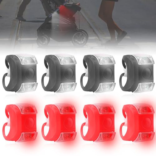 Kinderwagen Licht, 3 Lichtmodi Wasserdichte Kinderwagenlicht, Silikon Buggylicht, Silikonleuchten Kinderwagen Licht Rot Weiß Leuchte Passend für Alle Kinderwagen Beleuchtung (8 Stück)