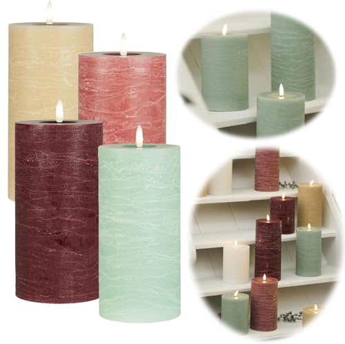 LS-LebenStil 3D LED Stumpenkerze Nyhavn Grün Mint Grün 15x10cm Echtwachs flackernde flammenlose Kerzen Akku Batterie optional mit Fernbedienung Timer Blockkerze Adventskranz Deko Hochzeit