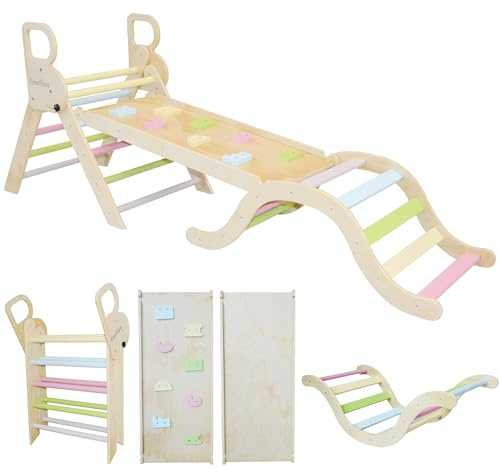 Pikler Triangle Set 7in1, Toddler Climbing Toys Indoor, Montessori Indoor Jungle Gym with Slide, Arch, Ramp and Ladder, Wooden Indoor Playground, Montessori Toys Toddlers, Baby, Kids