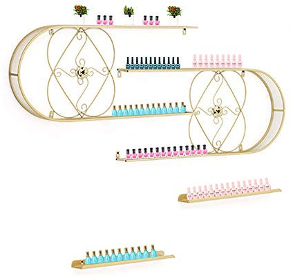 Goldenes Nagellackregal aus Metall und Ausstellungsregale für ätherische Öle/Gewürzdosenregal für die Küche, 4 schwebende Wandmontageleisten, hängendes Wandregal für Nagellack-Organizer