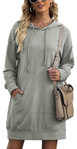 Litherday Sudadera con Capucha Señoras Mujer Larga Hoodie Pullover Casual Otoño Invierno Jersey Vestido con Bolsillo