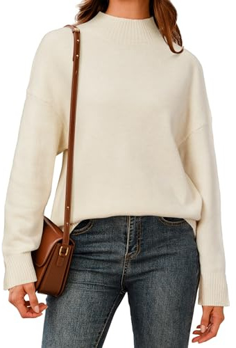 Arach&Cloz Women's Jumpers Wool Blend Oversized Long Sleeve Slit Cuffs Top Mock Neck Autumn Winter Sweater Outfits