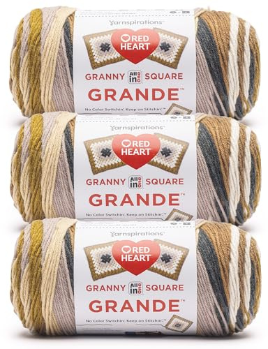 Red Heart All in One Granny Square Grande Sepia Tone Yarn - 3 Pack of 250g/8.8oz - 100% Acrylic - #4 Worsted (Medium) - 440 Yards - Knitting/Crochet