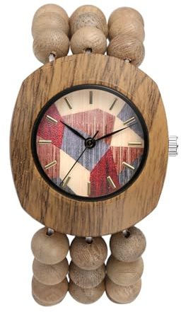 OIDEA Damen Vintage Armbanduhr aus Holz: Holzfarben Quarz Uhr Naturholz Elastisch Perlen Armband Handgefertigt Bohemian Damenuhr Geschenk für Frauen Familie Freundin