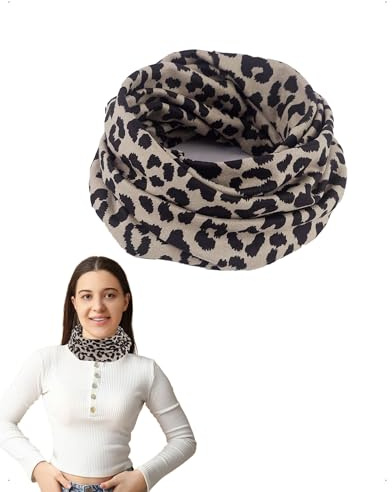 EMOTTOS Bufanda Tubular Mujer Bucle Velours, Pañuelo Cuello Tub Elástico Cálido Transpirable, Braga Manguera Redonda como Gorro, Cuello Caliente Mascarilla, Estampado de Leopardo, Negro-Marrón