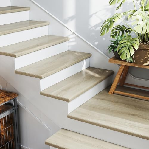 neu.holz Trappsteg förklädnad färgskärmar uppsättning med 6 trappbeklädnad för limning 120 x 32 x 4,6 cm med trappkantprofil PVC trappbeläggning Tessuto Milan