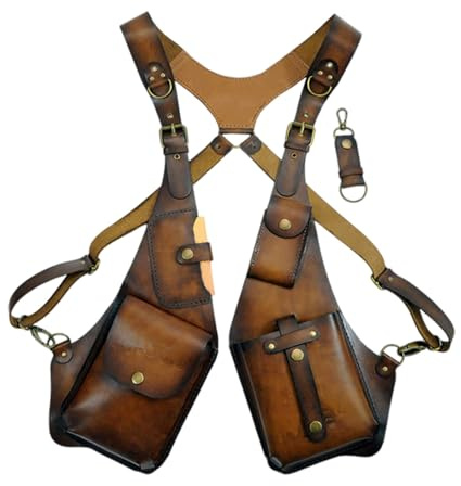 Générique Sac sous Arme en Cuir PU - Poche de Portefeuille Holster Double Holster en Cuir Vintage - Portefeuille de téléphonie antivol caché réglable