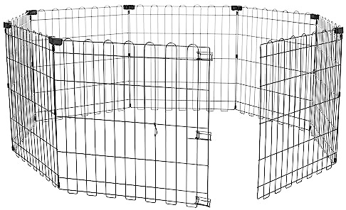 Amazon Basics Foldable Octagonal Metal Exercise Dog Playpen, Indoor/Outdoor Pet Fence, No Door, 8 Panels, Extra Small, 24 x 24 Inches, Black