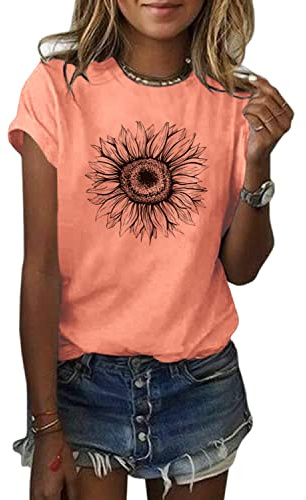 Cicy Bell Women's T Shirts Short Sleeve Tees Sunflower Graphic Loose Summer Tops