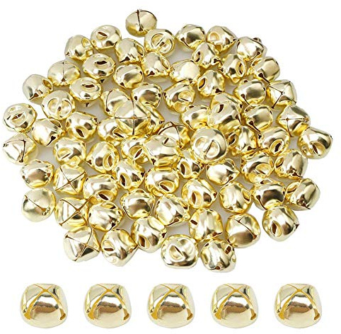 Suneast 100 cascabeles de Navidad – Cuentas de metal para manualidades musicales a granel para decoración de festivales, fabricación de joyas, oro, 15 mm