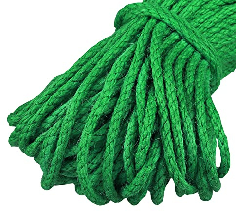 Uiopa Cuerda de Yute 5mm x 10m Cordel Yute Natural Cuerda Cañamo 4 Capas de Cuerda Yute Gruesa, SOGA Gruesa para Decoración de Jardín, Rascador para Gatos, Colgar Fotos, Jardinería (Verde)