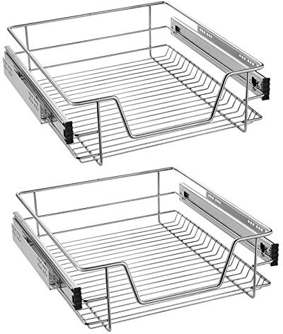 VA-Cerulean Lot de 2 tiroirs télescopiques, coulissants à panier, cuisine, chambre à coucher, capacité de charge 20 kg, convient pour