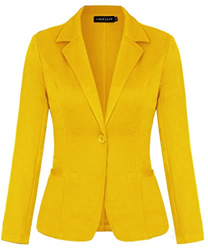 MINTLIMIT Dam blazer linne känsla långärmad kostym jacka arbete kontor, gul, L
