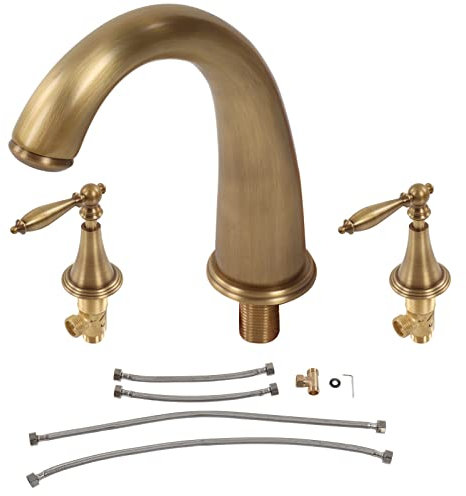 Robinet de Lavabo à Double Poignée, Mitigeur de Lavabo Vintage en Cuivre, Robinet de Salle de Bain 3 Trous,Robinets d'Eau Chaude et Froide,Installation pour Maison, Hôtel, Restaurant