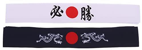 Mobestech 2 st japanskt pannband Bushido Hachimaki pannband karate kock bandana för sportträning matlagning köksutrustning (blå + vit)