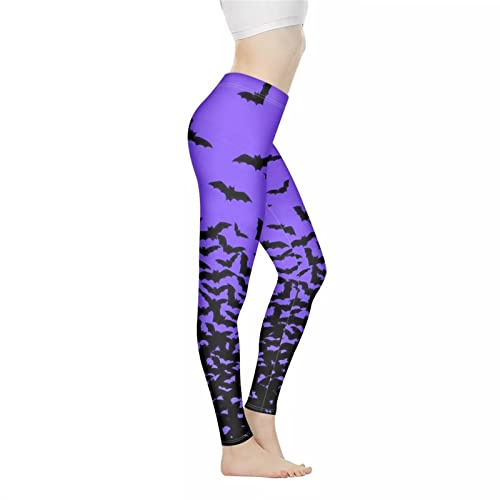 Xhuibop Women Yoga Pants Tummy Control Workout Leggings Stretch Fitness Tights Butt Lifting, Halloween Goth Bat, XL