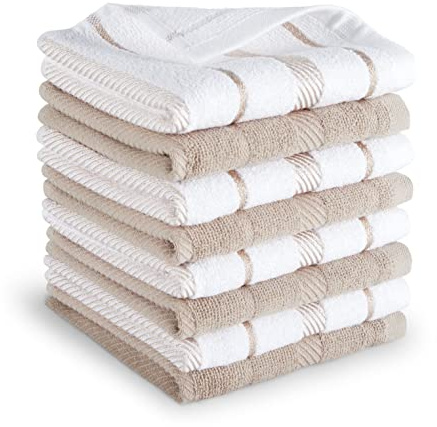KitchenAid Albany Dishcloth 8 Pack Set, Cotton Blend, Milkshake/White, 12x12