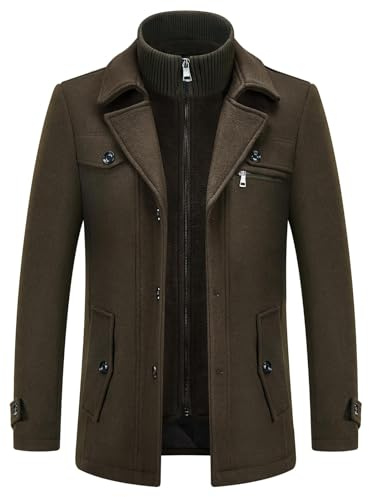KUDORO Manteau Homme en Laine Chaud Mi-Long Hiver Trench Coat Slim Fit | Parka Pardessus Caban Classique Business Coup-Vent Revers Overcoat
