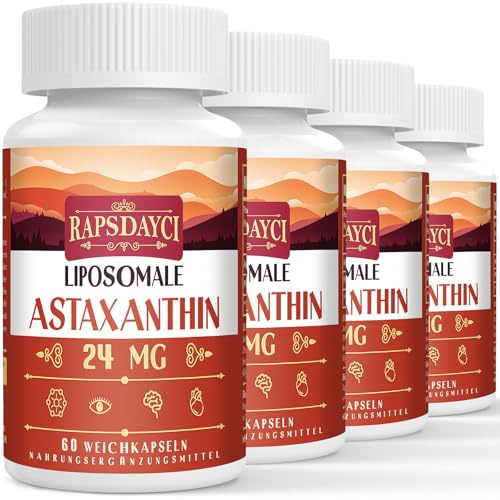 Liposomal Astaxantina Suplemento dede 24 mg por porción, Potente Fórmula Antioxidante que VIT C, absorción superior (60 unidad (Paquete de 4))