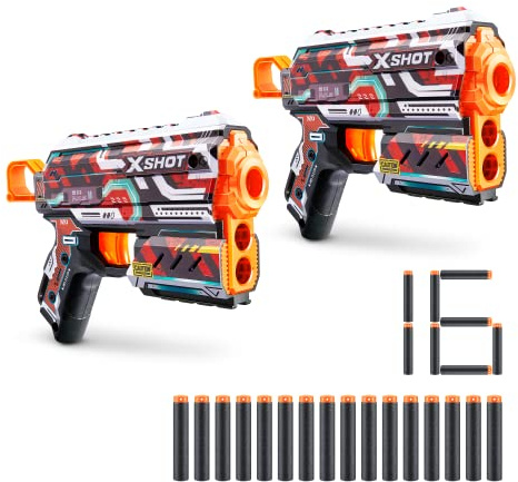 X-Shot Skins Flux Reckoning Lot de 2 (16 fléchettes), Blaster à fléchettes en Mousse, Pistolet Jouet, Fléchettes en Mousse à Technologie de Poche d'air