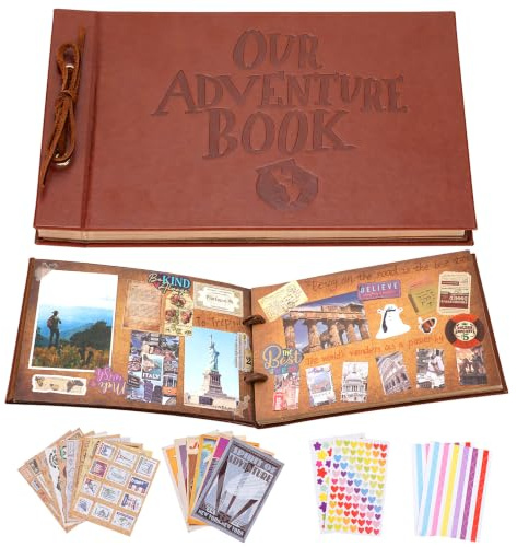 Our Adventure Book Scrapbook Photo Album, Couple Photo Album 30 x 19cm 80 Pages, 3D Embossed Leather Hard Cover Travel Scrapbook, Perfect Gifts for Anniversary, Wedding, Valentine & Christmas