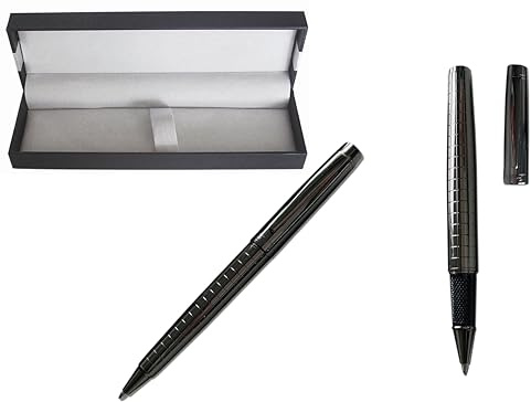 Penko RUM Schreibset - Das ideale Set für stilvolles Schreiben - Kugelschreiber & Kappen-Rollerball mit Metall-Großraummine (blau, Strichstärke M) (Titan)