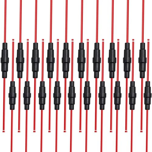Aiqeer 20 Pezzi 32V 20A In-Linea Vetro Tubo Portafusibili Set, AGC Portafusibili in Vetro Auto con 16 AWG Cavo (10 Pezzi 5 X 20 mm + 10 Pezzi 6 X 30 mm)
