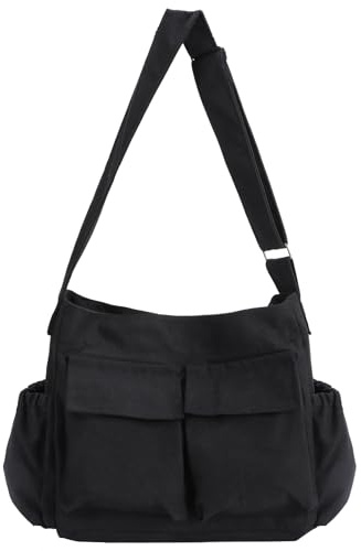 Canvas Crossbody Bags Women/Men Messenger Bag Shoulder Handbag with Pockets