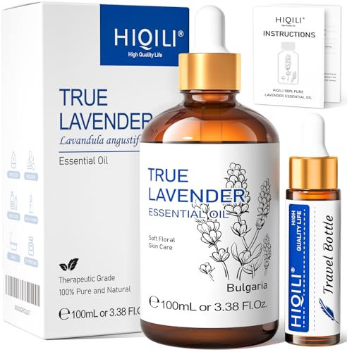 HIQILI 100ml Aceite Esencial Lavanda - 100% Puro sin Diluir, Grado Terapéutico para Difusor de Aromaterapia, Aliviar el Estrés, Mejorar la Calidad del Sueño | con Gotero de Vidrio