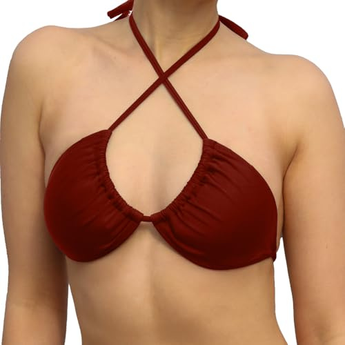MYLILY Reggiseno Bikini Triangolo Donna | Allacciatura al Collo con Coppe Estraibili | per Seno Grande & Taglie Forti | per Piscina & Spiaggia | Oeko-Tex, Regolabile, Premium, Vegano | Rosso, L