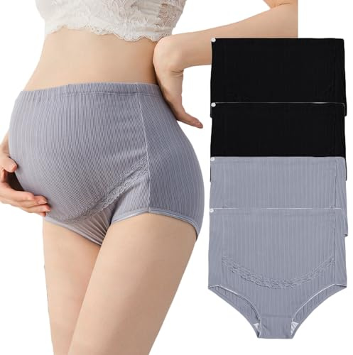 AUTUCAU Maternity Cotton Underwear High Waist Adjustable Pregnancy Seamless Soft Hipster Panties Over Bump 4-Pack