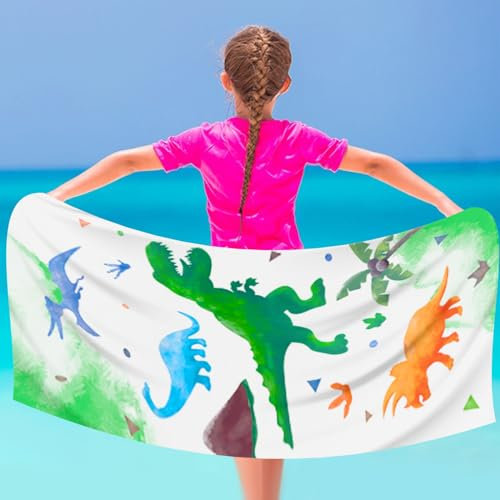 Aheagou Toalla de baño de dinosaurios para niños, 75 x 150 cm, toalla de microfibra para niñas, toalla de playa para niños, ultraabsorbente, supersuave, manta de playa, piscina, viajes, natación