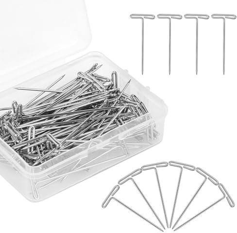 100 Stück T Nadeln kammnadeln zum spannen Edelstahl Gerade Perückennadeln mit Einer Kunststoffbox T Stecknadeln Starke Stahl T-Nadeln zum Blockieren für Blockieren Perücken Nähen Basteln DIY