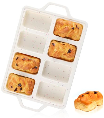 Vinino Silicone Mini Loaf Pans with Metal Reinforced Frame-1 Pack, Non-stick Silicone Bread Pan for Baking 8-Cavity, Tiny Banana Bread Pan Set, Dishwasher Safe Brownie Pan-Cream