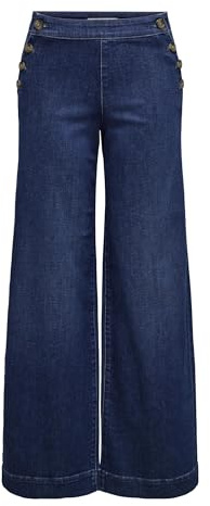 ONLY Jean à Jambe Large ONLMADISON Taille Haute Wide Leg Fit Jeans Dark Medium Blue Denim 32 32 Dark Medium Blue Denim (US) 32 / L32
