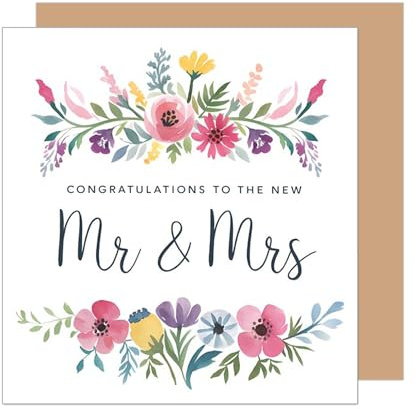 Edition Seidel Carte de félicitations carrée premium pour mariage avec enveloppe. Carte de mariage, carte de vœux, union, Just Married, fleurs (HQ132 SW025)