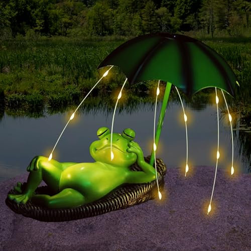 YATOSEEN Statue de Jardin Solaire en Forme de Grenouille - Guirlande Lumineuse Solaire à LED, Grenouille Parapluie avec Lumières, Étanche, Décoration Animalière, Cadeau de Pendaison de Crémaillère