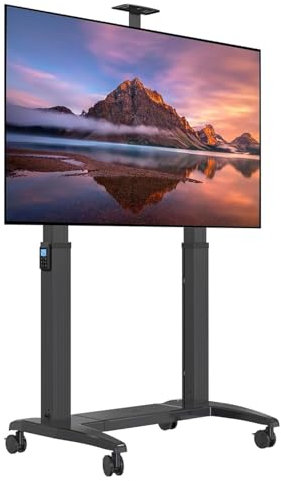 Heavy Mobile TV Cart Motorized TV Stand For Max 120'' LCD OLED Flat Curved Panel Screen TV Or Smart Board,Load Up To 136 Kg,Electric Lifting TV Mount Stand Max VESA 1000x600 G