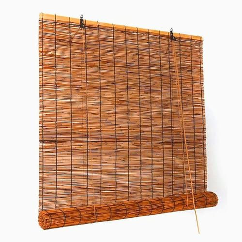 LGHSWDQ Light Filtering Bamboo Roller Blinds, Roll Up Reed Shades for Patio 35 40 55 60 75 80 105 120 135 140 155 160 cm, Retro waterproof Cordless Roller Bamboo Curtains for Windows Doorways