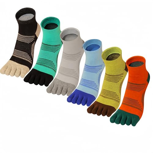 DOLAFO Men's Running Socks Toe Five Finger Cotton Ankle Trainer Socks Breathable Comfortable for Daily, Training, Fitness, 6 Pairs (UK, Numeric, 7, 11, Regular, Regular, Style 1)
