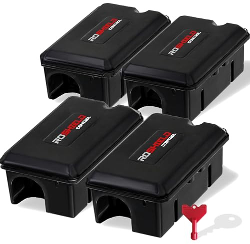 Roshield – Lot de 4 Stations/boîtes d’appât inviolables pour Rats et Souris – compatibles pièges et appâts rodenticides (appât Non Inclus) – intérieur/extérieur