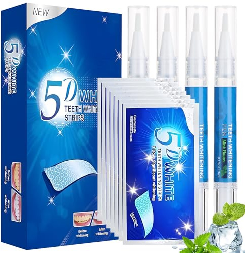 Kit Blanqueamiento Dental Profesional, 4 Bolígrafo Blanqueador de Dientes + 28 Tiras Blanqueadoras Dientes, Blanqueador Dental con Ingredientes Naturales, Teeth Whitening Efecto Rápido Sabor Menta