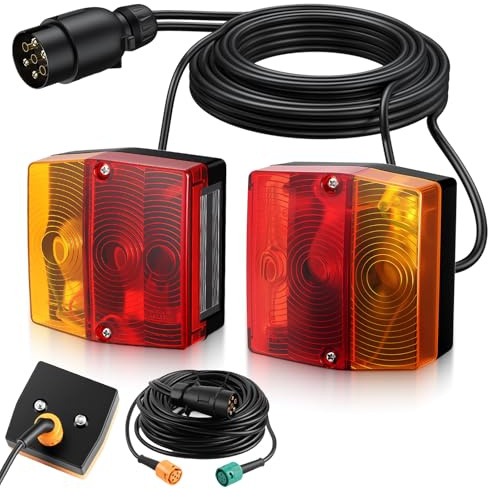 AUTOUTLET Bakljus för Släpvagn 7-stifts 12V, Installationskit med Europeisk Bajonettanslutning, dubbelkabel 7,5 m Vattentät IP65 E57 E9 Godkänd för Personbilar, Lastbilar, Husvagnar